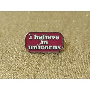 I BELIEVE IN UNICORNS Lapel Tack Pin White Pink Silver Tone Fantasy Horse Decor